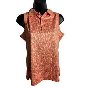 Antigua Sleeveless Polo Shirt Womens Medium Orange Dot Print Approach Golf